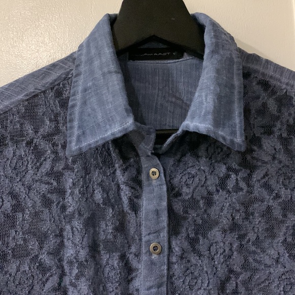 William Rast Lace slim-fitting Long sleeve Blue button down woman’s shirt Sz XS - Picture 4 of 12